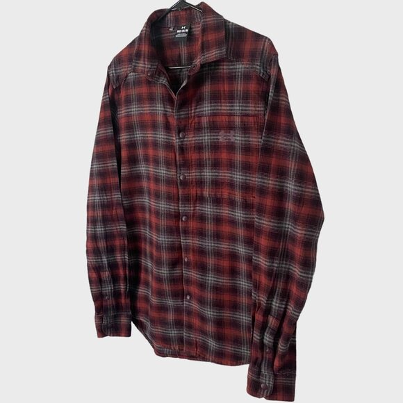 Under Armour Tradesman Flex Flannel Shirt Men's Medium Red Plaid Snap Button-Up - Picture 2 of 13